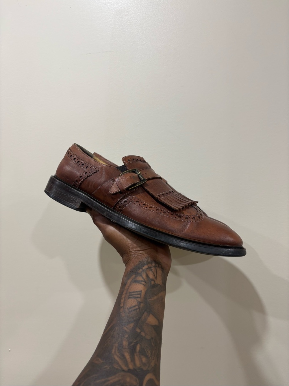 Classic Leather Kiltie Monk Strap Dress Shoe